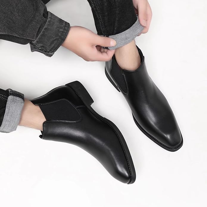 SANNAX Men's Chelsea Boots Classic Business Leather Shoes Casual Dress Ankle Boot